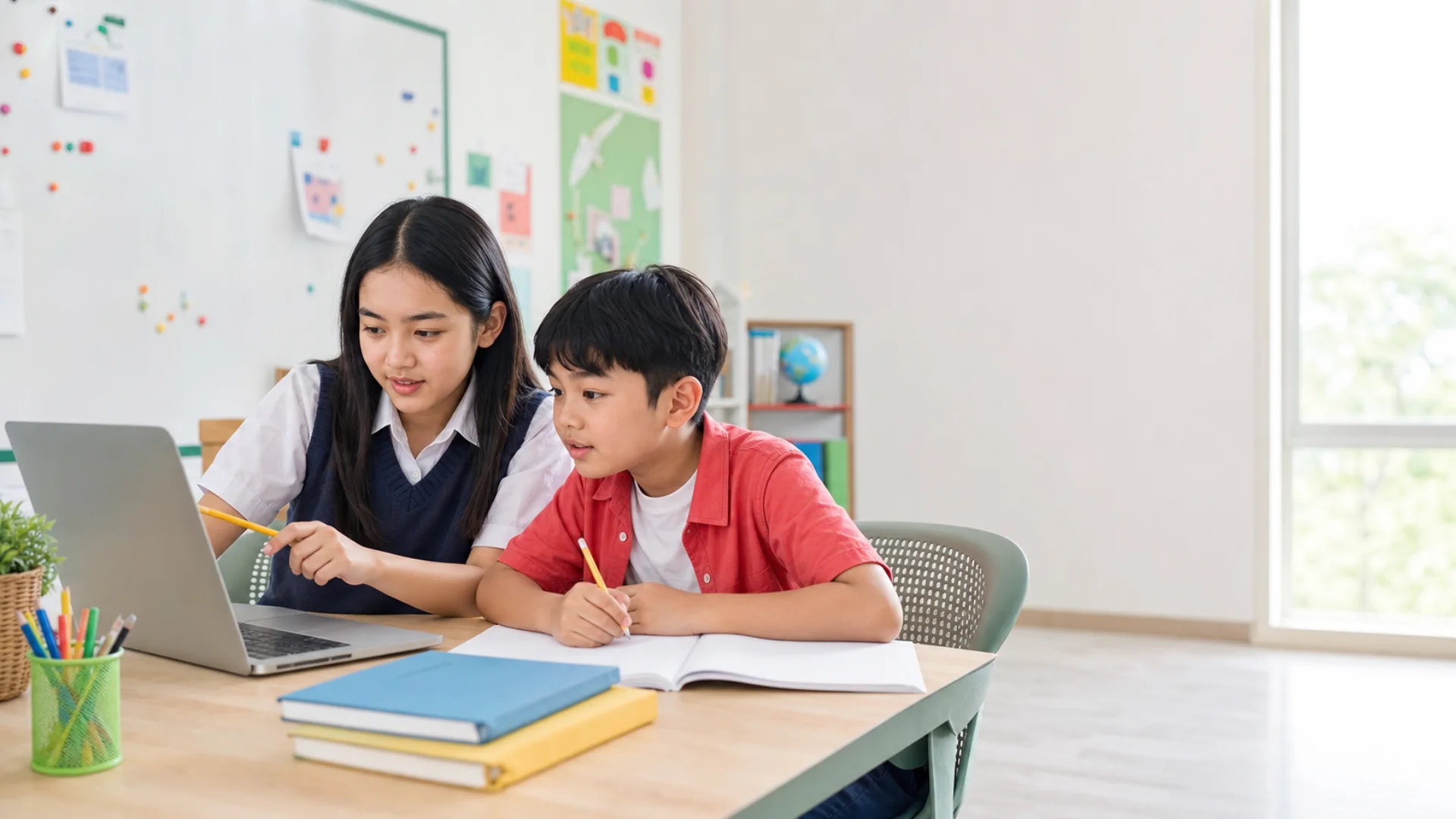 Siswa belajar dan membahas soal bersama
